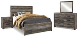 Wynnlow Gray Queen Panel Bedroom Set with Dresser, Mirror and 2 Nightstands - Ornate Home