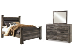 Wynnlow Gray Queen Upholstered Poster Bed, Dresser and Mirror - Ornate Home