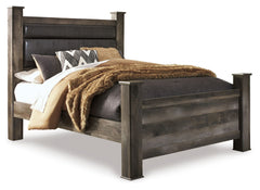 Wynnlow Gray Queen Upholstered Poster Bed, Dresser and Mirror - Ornate Home