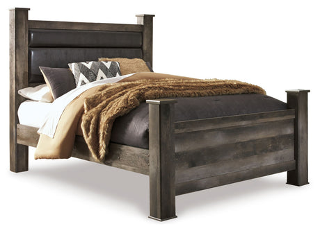 Wynnlow Gray Queen Upholstered Poster Bed, Dresser and Mirror - Ornate Home