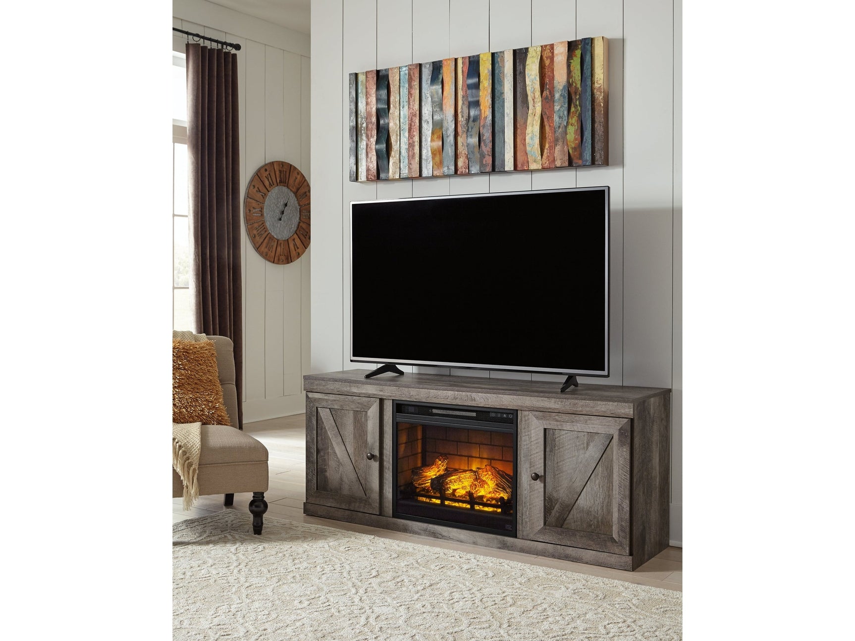 Wynnlow Gray TV Stand with Electric Fireplace - Ornate Home