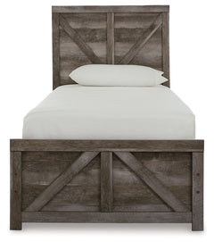 Wynnlow Gray Twin Crossbuck Panel Bed and 2 Nightstands - Ornate Home