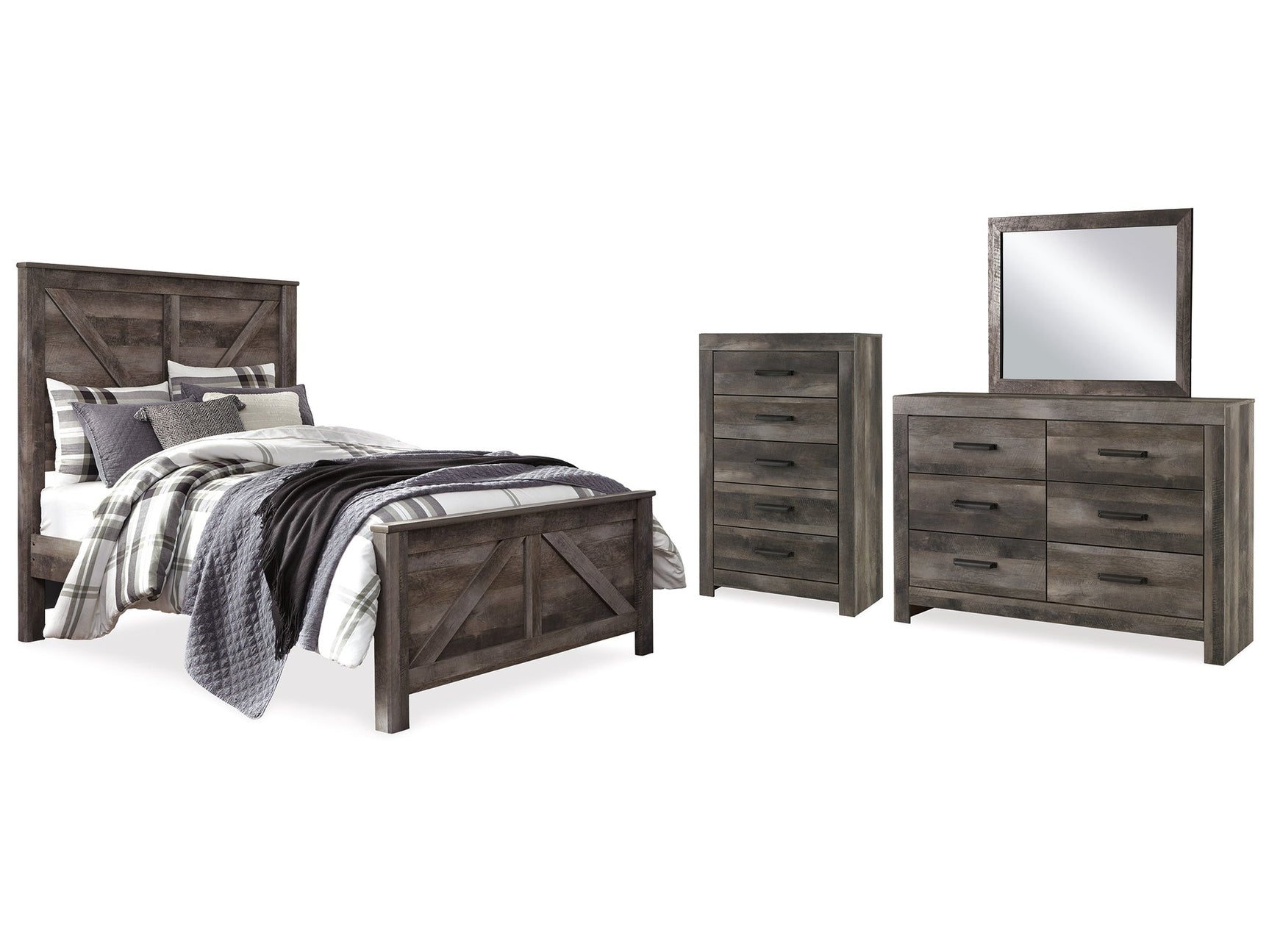 Wynnlow Queen Crossbuck Panel Bedroom Set with Dresser, Mirror and Chest - Ornate Home