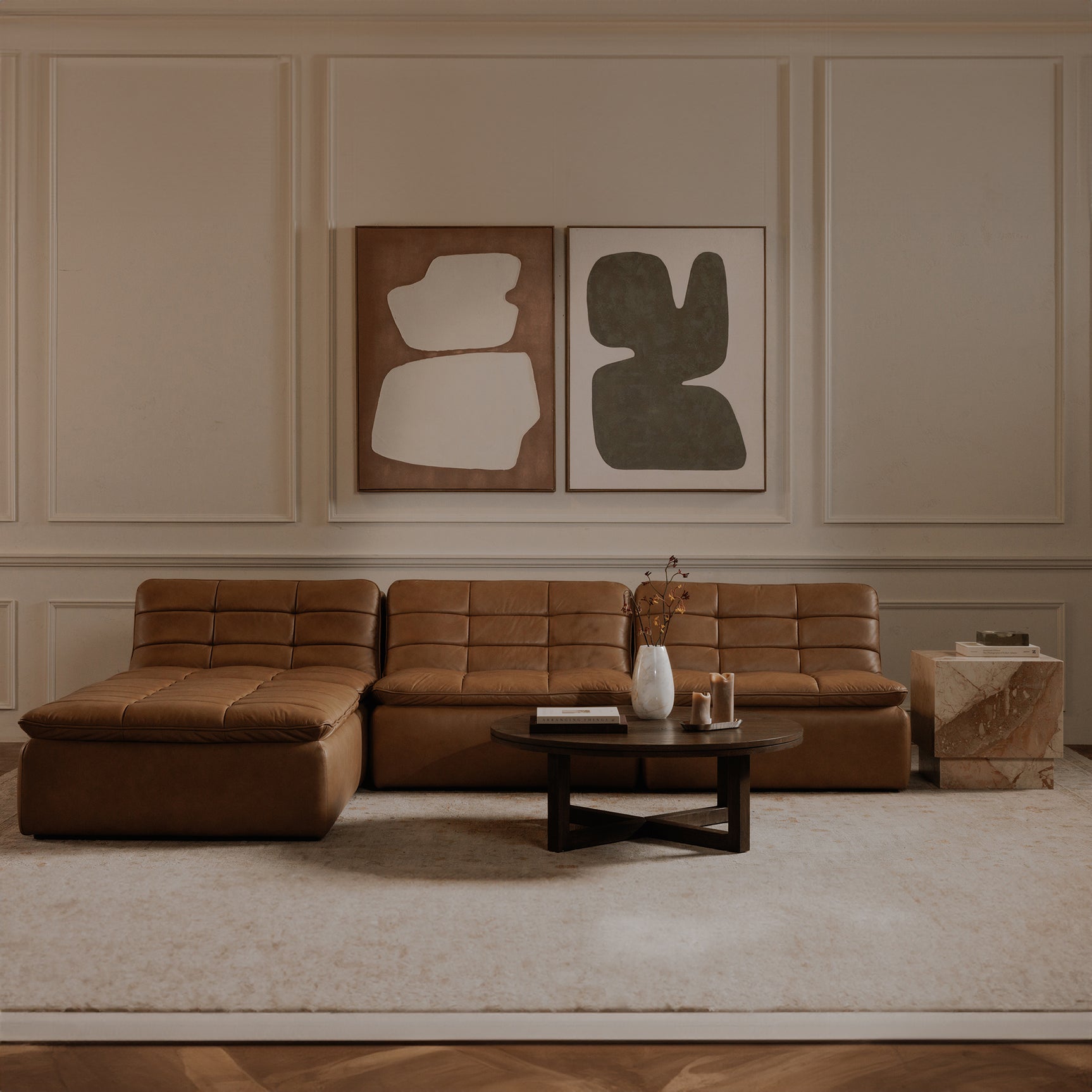 Lino Tan Leather Lounge Modular Sectional
