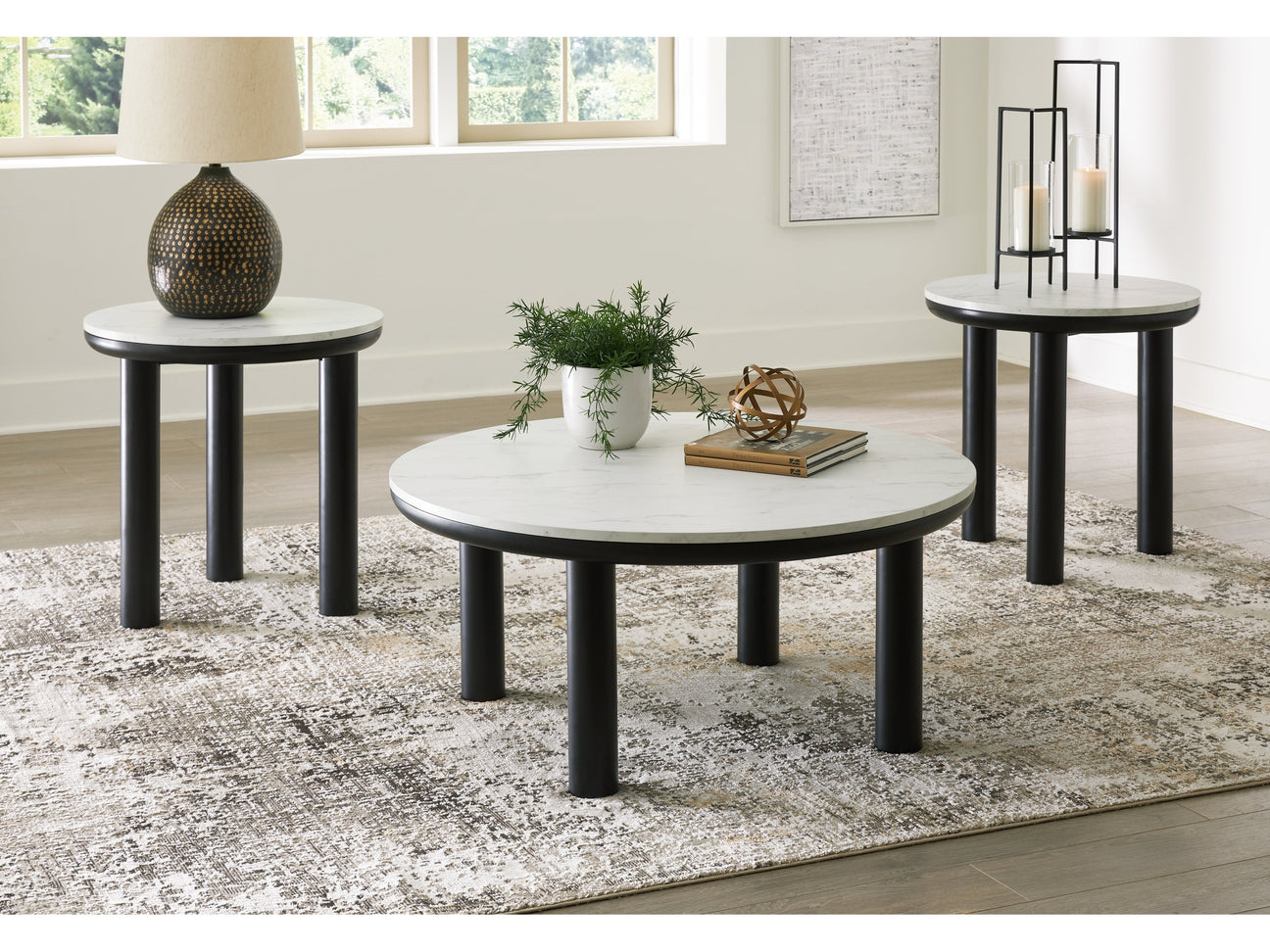 Xandrum Black/White Table (Set of 3) (Online Special Price) - Ornate Home