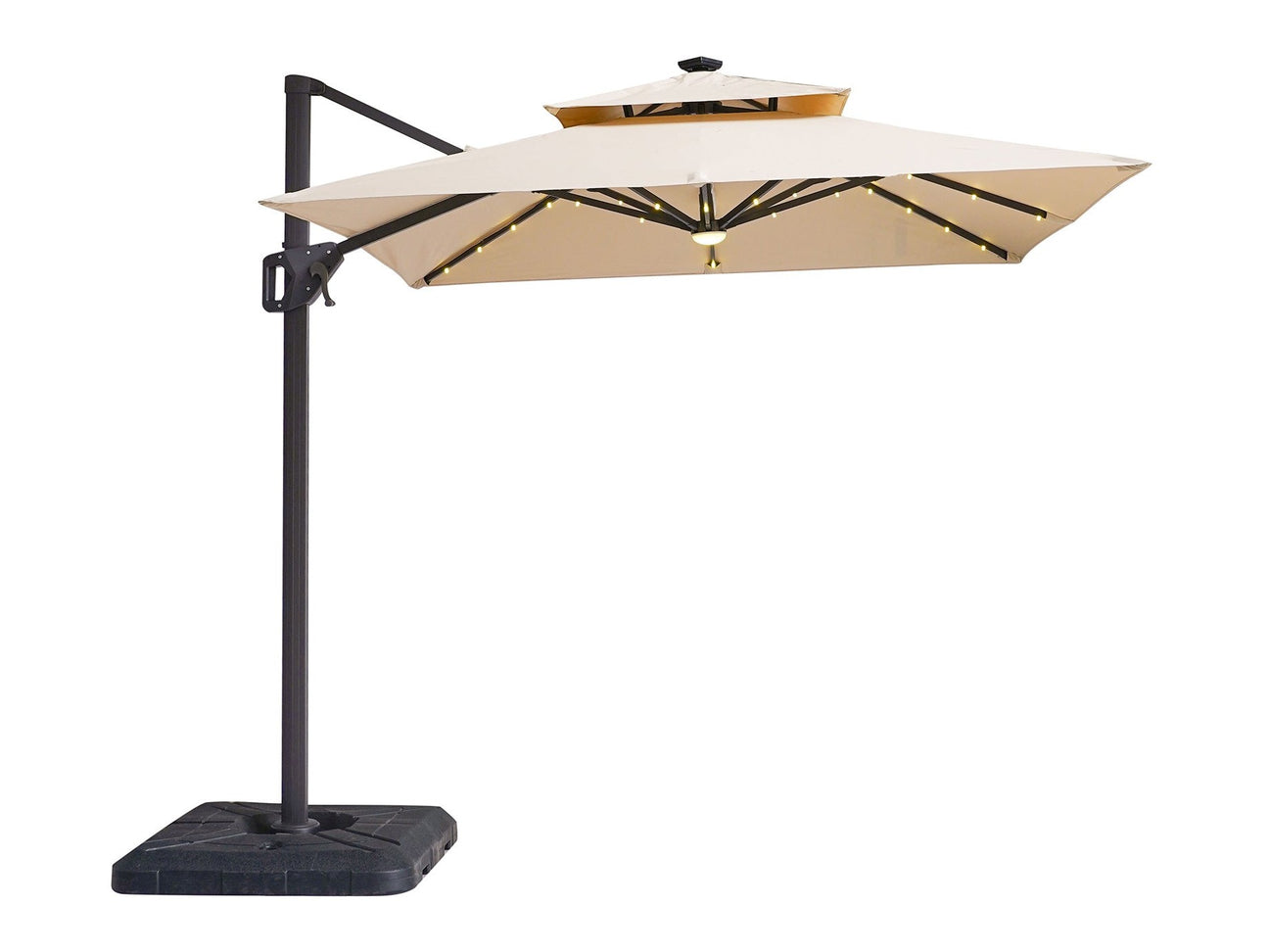 Xico Beige 8 FT Square Umbrella w/ Double Top and LED Light + 37" Large Base - Ornate Home