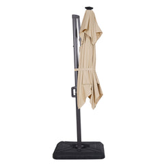 Xico Beige 8 FT Square Umbrella w/ Double Top and LED Light + 37" Large Base - Ornate Home