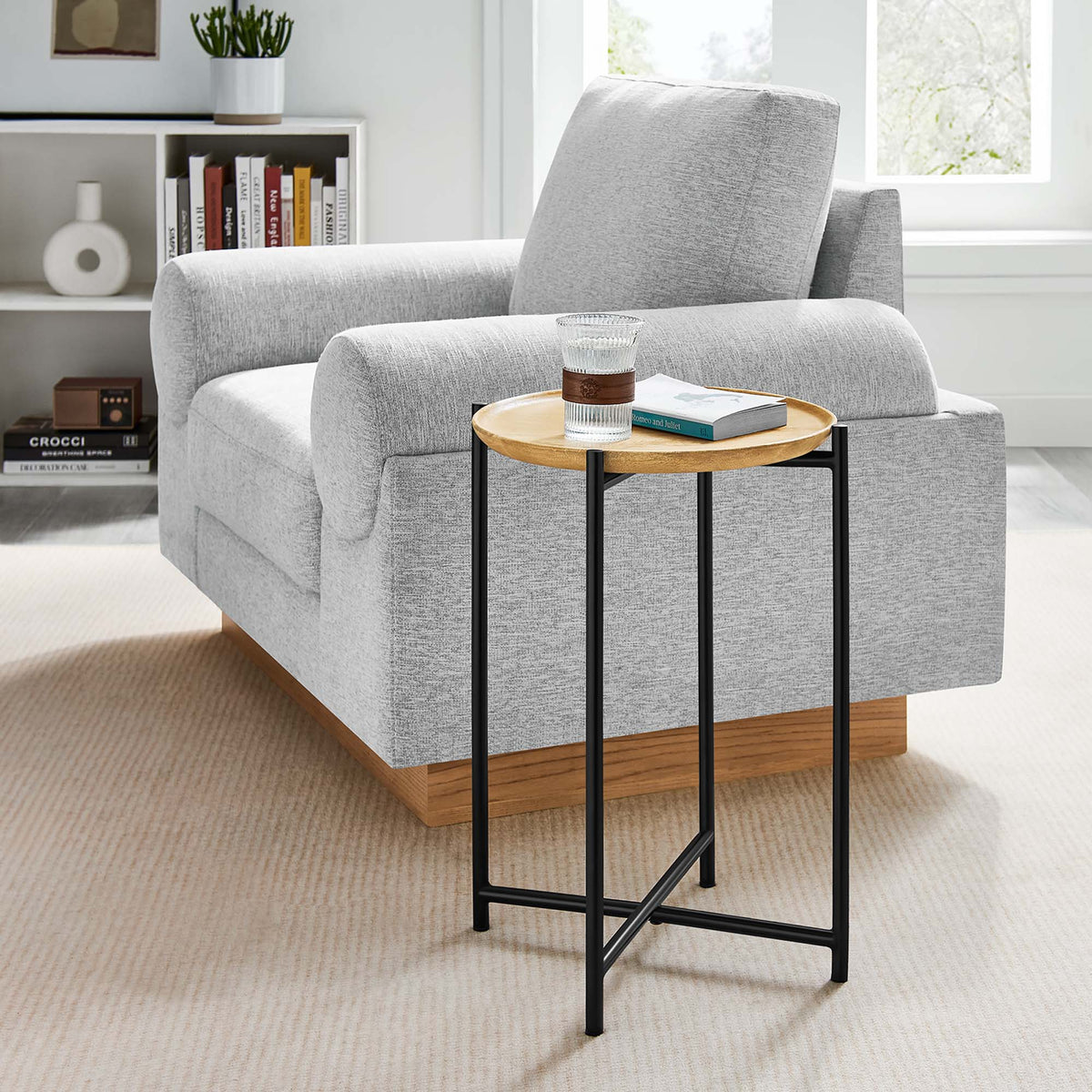 Xilo Oak Round Wood and Metal Side Table - Ornate Home