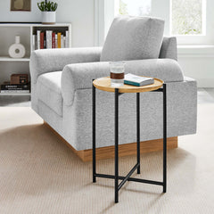 Xilo Oak Round Wood and Metal Side Table - Ornate Home