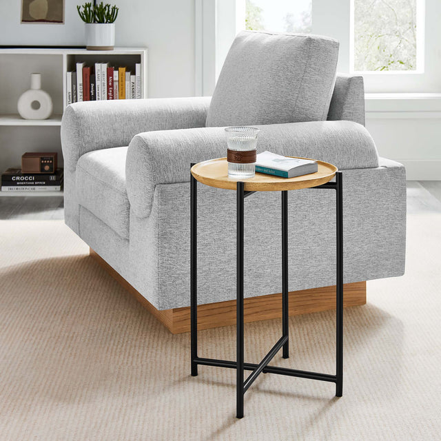 Xilo Oak Round Wood and Metal Side Table - Ornate Home