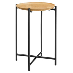 Xilo Oak Round Wood and Metal Side Table - Ornate Home
