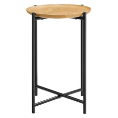Xilo Oak Round Wood and Metal Side Table - Ornate Home