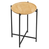 Xilo Oak Round Wood and Metal Side Table - Ornate Home