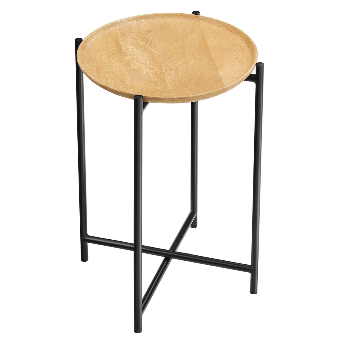 Xilo Oak Round Wood and Metal Side Table - Ornate Home