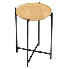 Xilo Oak Round Wood and Metal Side Table - Ornate Home