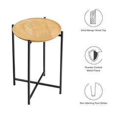 Xilo Oak Round Wood and Metal Side Table - Ornate Home