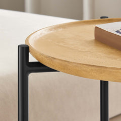 Xilo Oak Round Wood and Metal Side Table - Ornate Home