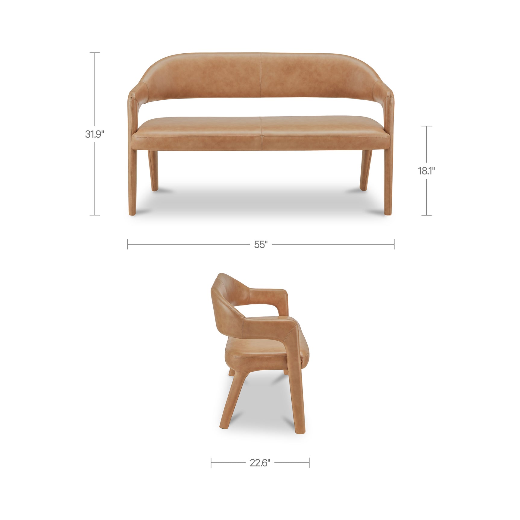 Martens Tan Leather Dining Bench