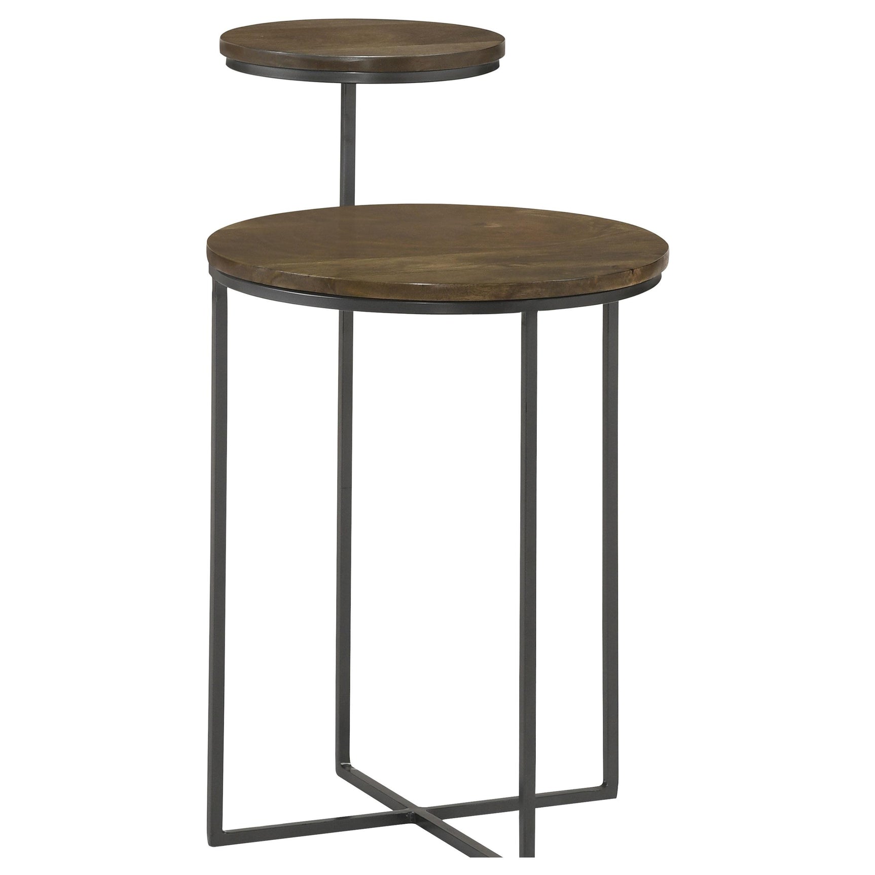 Yael Natural and Gunmetal Round Mango Wood Accent Side Table - Ornate Home