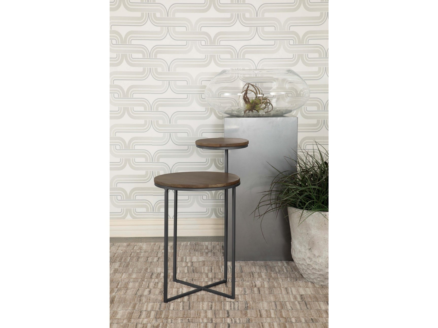 Yael Natural and Gunmetal Round Mango Wood Accent Side Table - Ornate Home