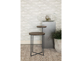 Yael Natural and Gunmetal Round Mango Wood Accent Side Table - Ornate Home