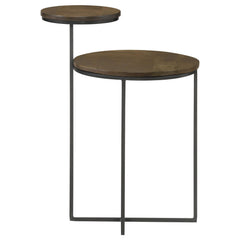Yael Natural and Gunmetal Round Mango Wood Accent Side Table - Ornate Home