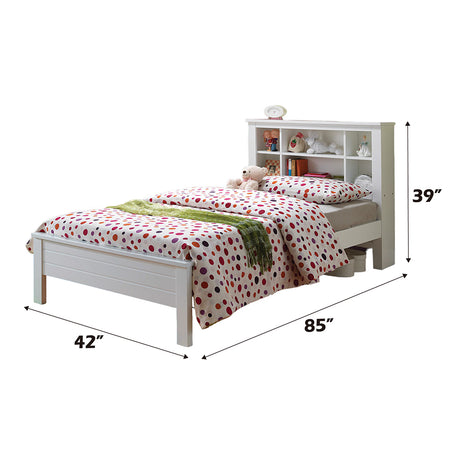 Yara White Twin Bed w/HB Bookcase - Ornate Home