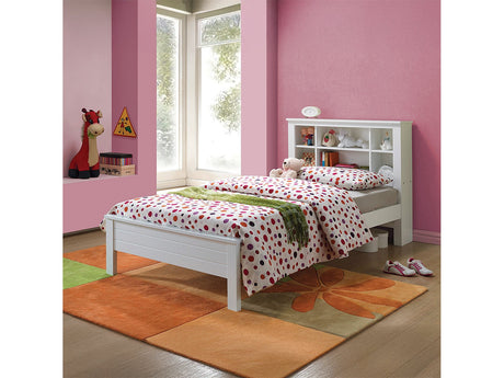 Yara White Twin Bed w/HB Bookcase - Ornate Home