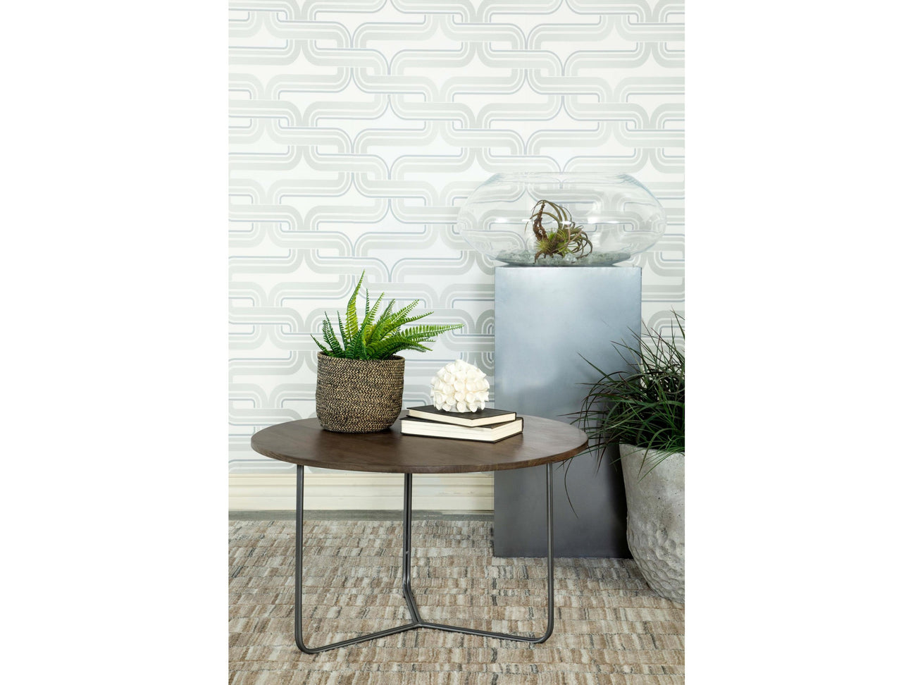 Yaritza Natural and Gunmetal Round Mango Wood Coffee Table - Ornate Home