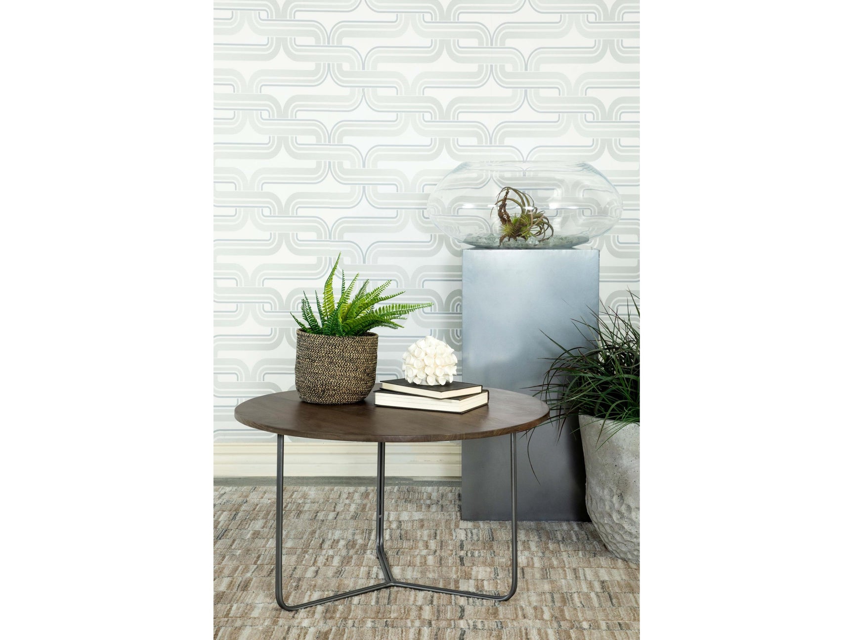 Yaritza Natural and Gunmetal Round Mango Wood Coffee Table - Ornate Home