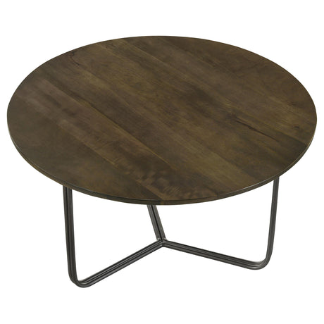 Yaritza Natural and Gunmetal Round Mango Wood Coffee Table - Ornate Home