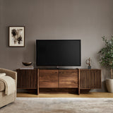 Yarrow Walnut 77 Inch Fluted Four Door TV Stand