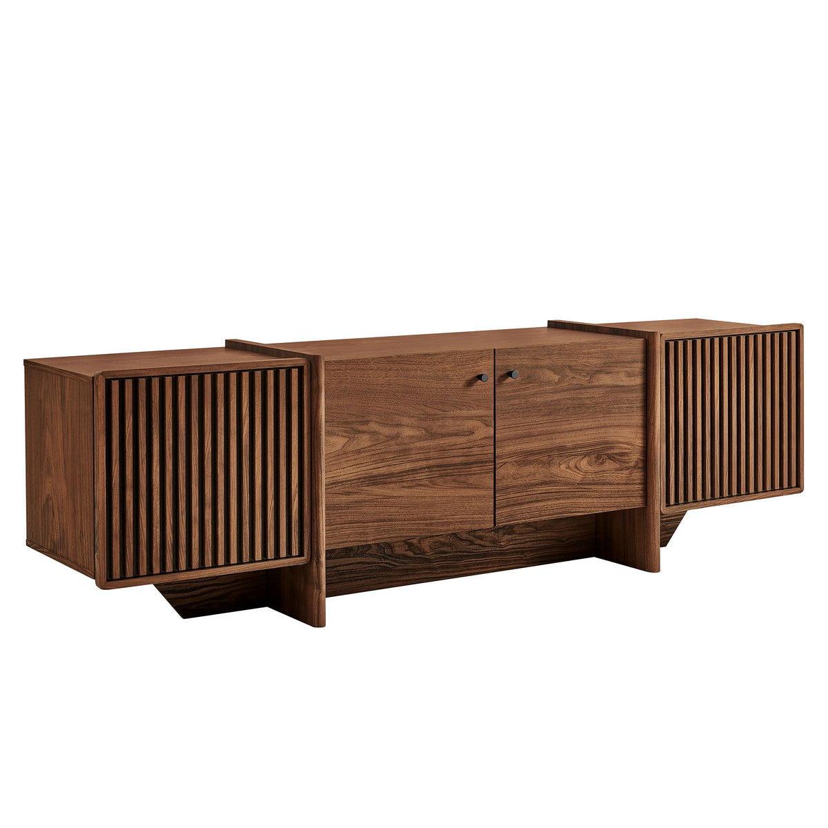 Yarrow Walnut 77 Inch Fluted Four Door TV Stand