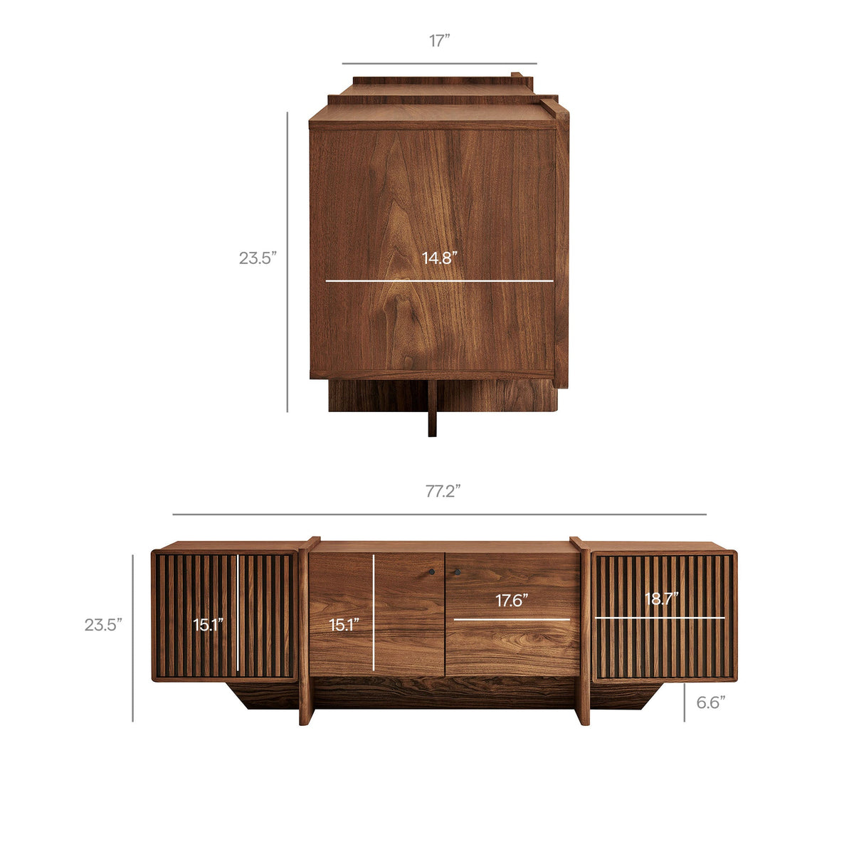 Yarrow Walnut 77 Inch Fluted Four Door TV Stand
