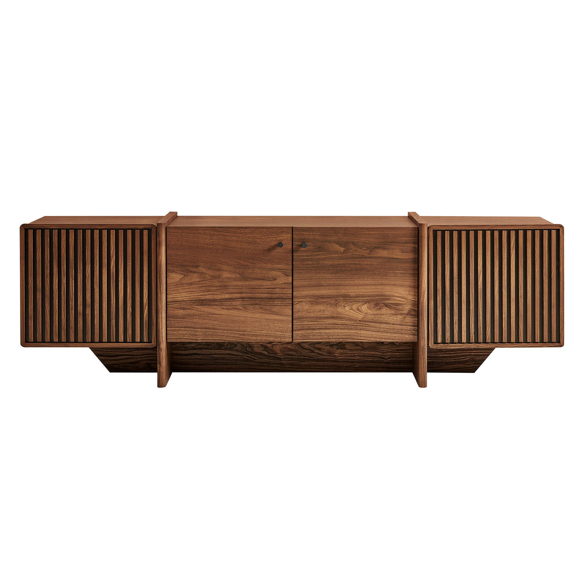 Yarrow Walnut 77 Inch Fluted Four Door TV Stand
