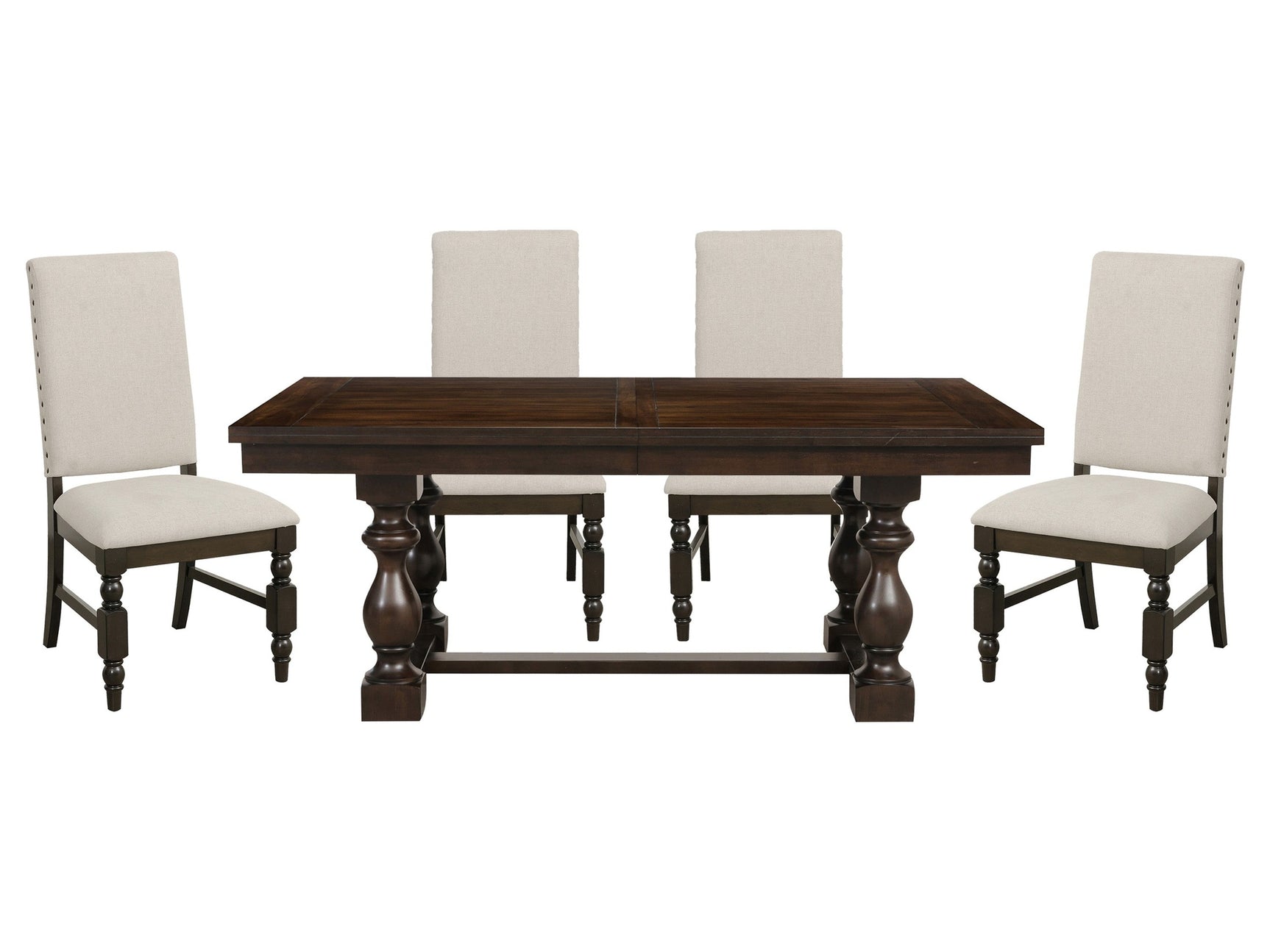 Yates Burnished Dark Oak / Cream 5-piece Dinig Table Set - Ornate Home