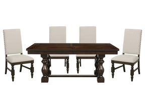 Yates Burnished Dark Oak / Cream 5-piece Dinig Table Set - Ornate Home
