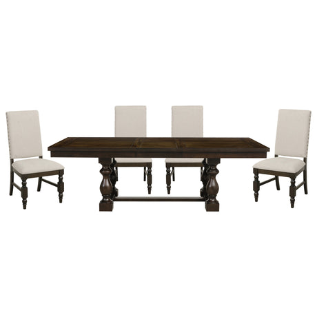 Yates Burnished Dark Oak / Cream 5-piece Dinig Table Set - Ornate Home