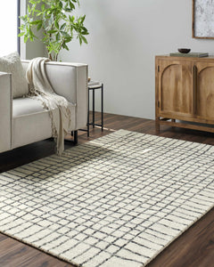Yates White Grid Wool Area Rug - Clearance - Ornate Home