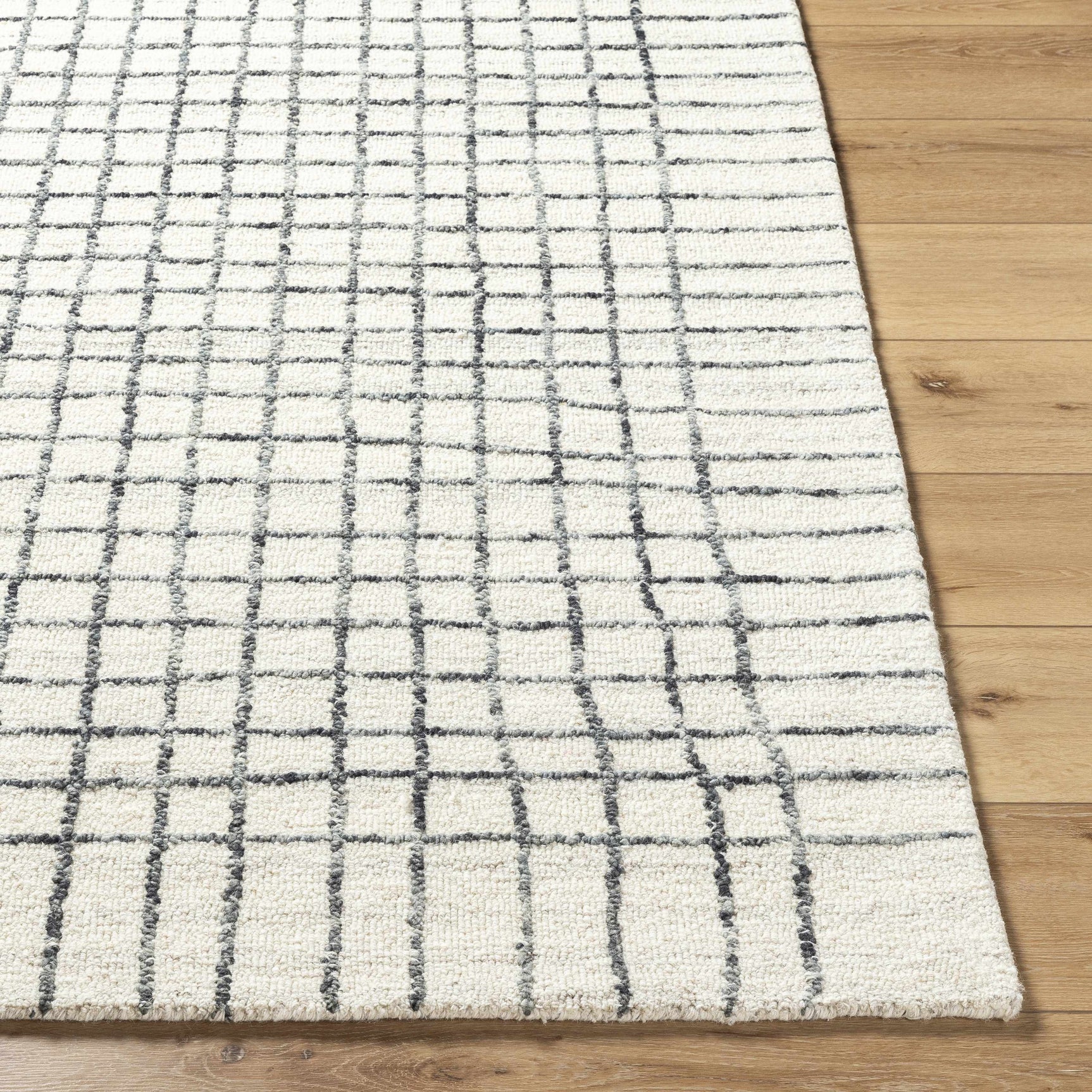 Yates White Grid Wool Area Rug - Clearance - Ornate Home
