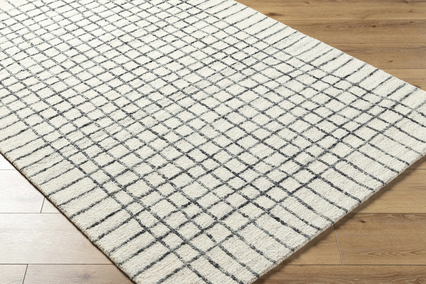 Yates White Grid Wool Area Rug - Clearance - Ornate Home