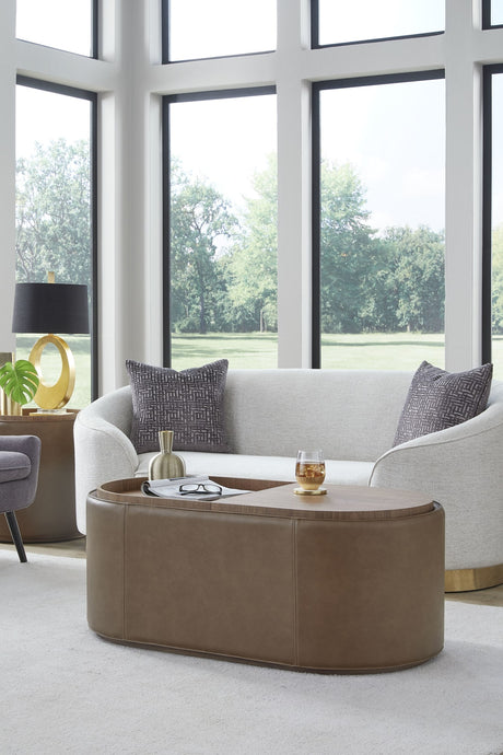 Yeal Sahara Leather Upholstered Storage Coffee Table with Wooden Tray Top and Casters - Ornate Home