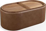 Yeal Sahara Leather Upholstered Storage Coffee Table with Wooden Tray Top and Casters - Ornate Home