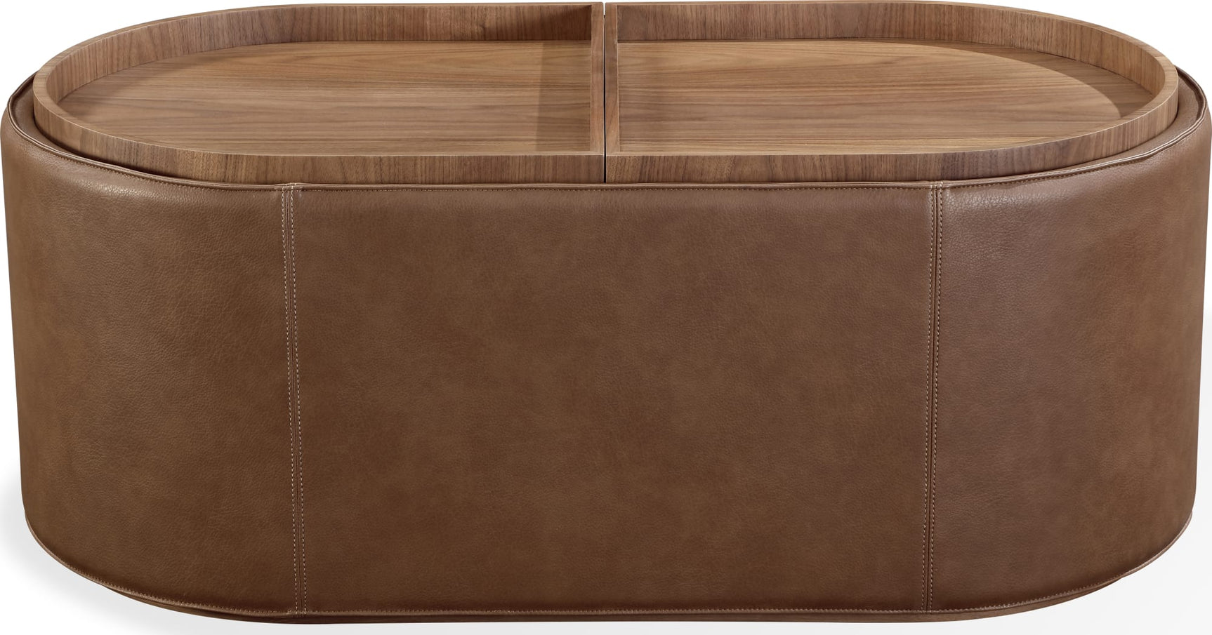 Yeal Sahara Leather Upholstered Storage Coffee Table with Wooden Tray Top and Casters - Ornate Home