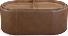 Yeal Sahara Leather Upholstered Storage Coffee Table with Wooden Tray Top and Casters - Ornate Home