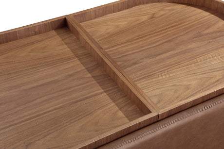 Yeal Sahara Leather Upholstered Storage Coffee Table with Wooden Tray Top and Casters - Ornate Home