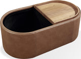 Yeal Sahara Leather Upholstered Storage Coffee Table with Wooden Tray Top and Casters - Ornate Home