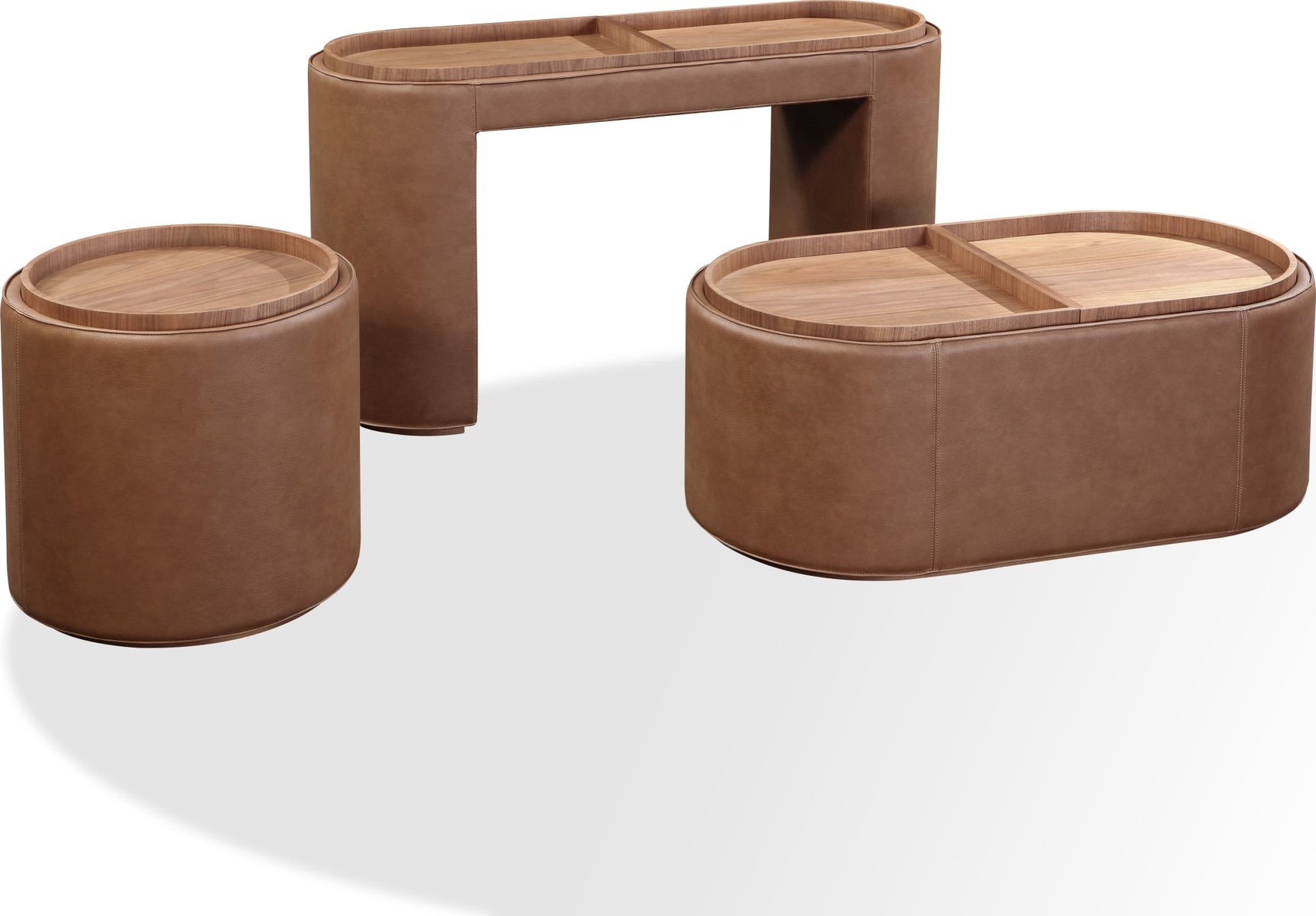 Yeal Sahara Leather Upholstered Storage Coffee Table with Wooden Tray Top and Casters - Ornate Home