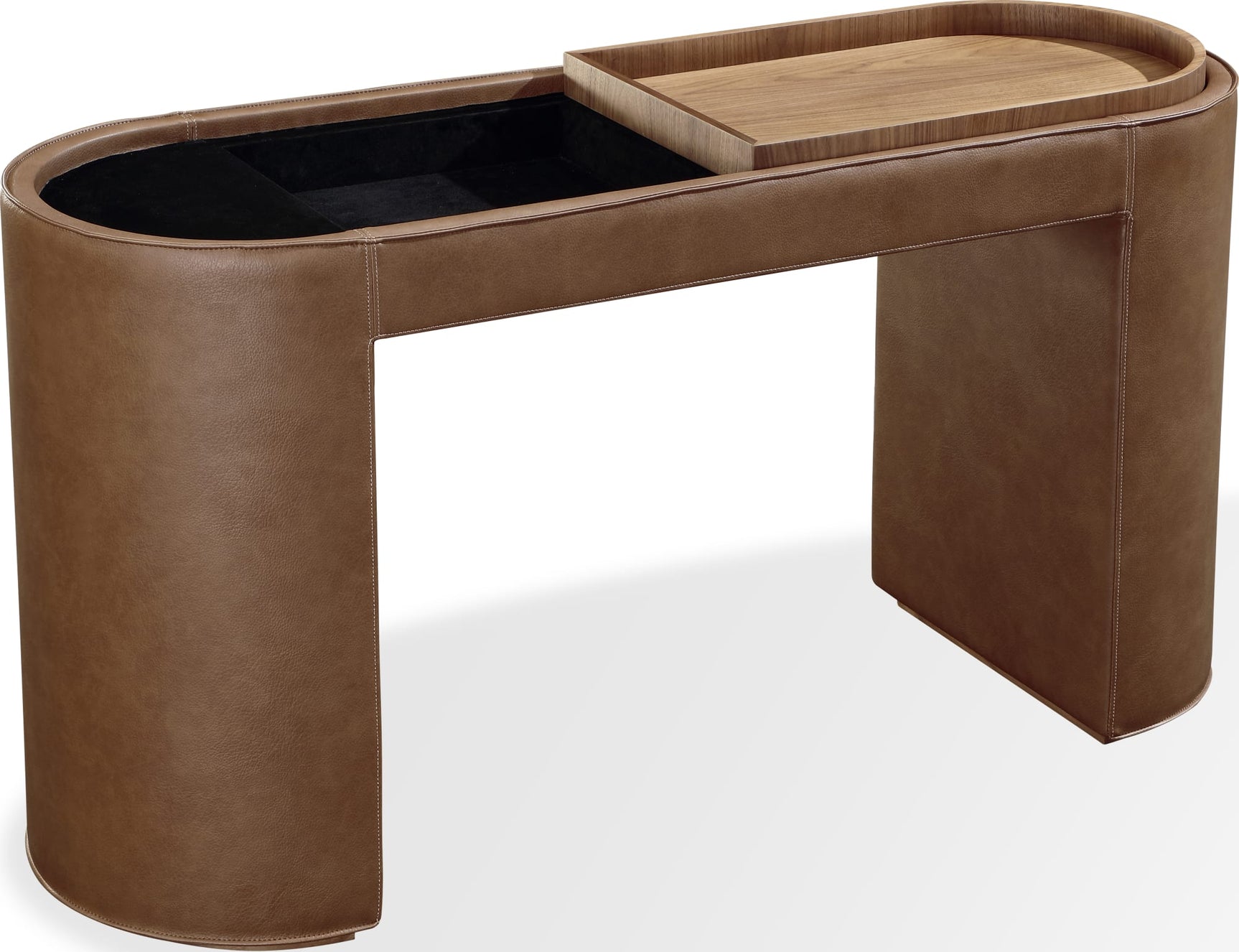 Yeal Sahara Leather Upholstered Storage Console Table with Wooden Tray Top - Ornate Home