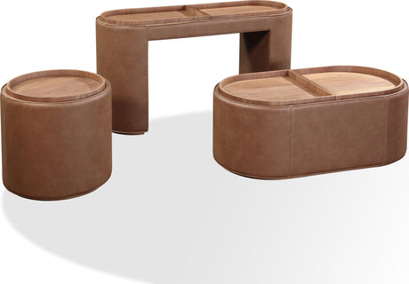 Yeal Sahara Leather Upholstered Storage Console Table with Wooden Tray Top - Ornate Home